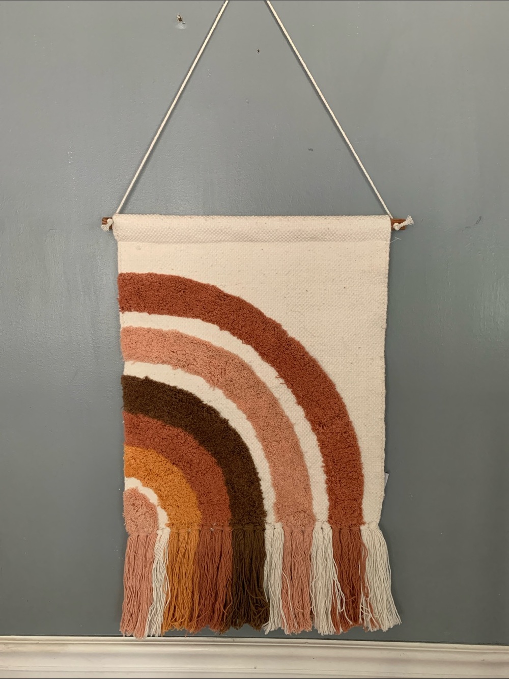 Boho Rainbow Fringe Wall Tapestry - Cream & Earth Tones